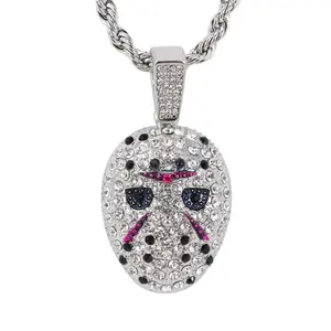 Iced Gold Silver Plated Gang Mask Pendant & 4mm 24" Rope Chain Necklace Fashion Jewelry Gift For Men, Women