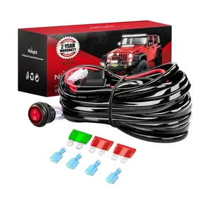 Nilight 12AWG Wire Harness Kit 2 Leads W/ 12V 3Pin Switch | 3 Fuses | 4 Spade Connectors