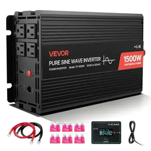 VEVOR 4000W Power Inverter, 12V DC to 120V AC Pure Sine Wave Inverter, Solar Car Charger Converter with LCD Display, Remote Control, 2 USB Ports, 4 AC Outlets, Type-C Port, for RV, Truck OutdoorVEVOR Super Brand Day