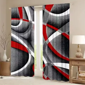 Two pieces of abstract geometric circular digitally printed decorative home decoration window curtain curtains for the living room, semi-transparent for privacy in the bedroom or living room. 90g polyester fiber. Home Textile