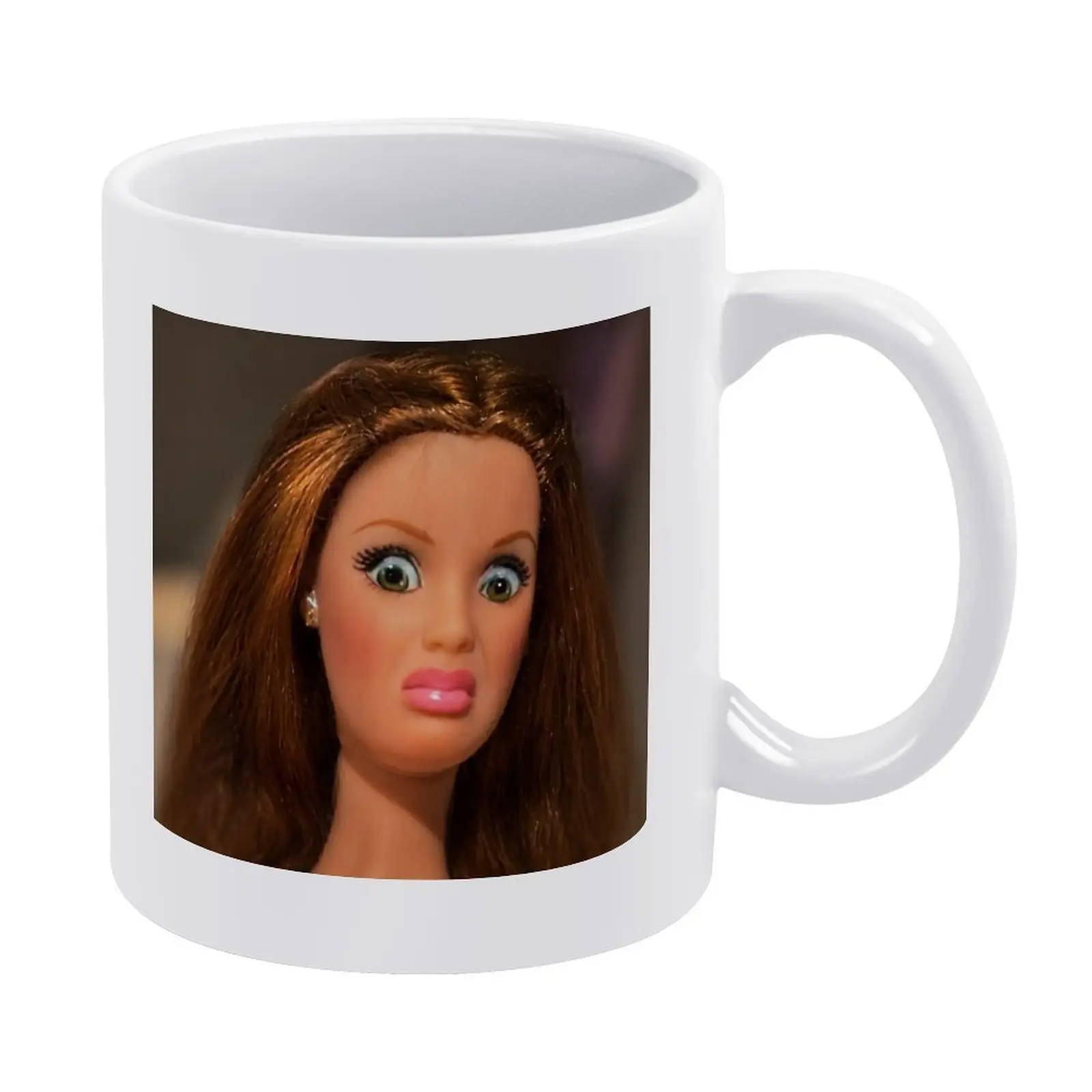 Ceramic Doll Face Mug - Cute Kawaii Style Porcelain Drinkware with Handle Grip, Unique Drink Cup Gift for Home/Office Kitchenware, Ceramic Drinkware, Washable
