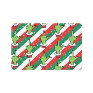 Funny Christmas Rug Red Green White Striped Non-Slip Floor Mat for Bathroom Entryway Living Space Festive Holiday Decor
