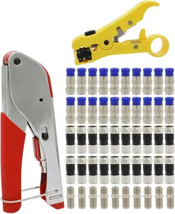 Coax Cable Crimper and F Style RG RG Connectors Pcs F Male And Pcs Female to Female with Coaxial Compression Tool Kit Wire Stripper