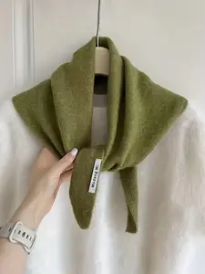 Women's Fitted Plain Style Wool Blend Knitted Triangle Trendy Solid Shawl Scarf, Elegant All-Seasons Accessory for Daily Wear & Stylish
