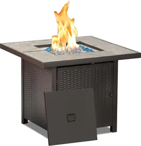 BALI OUTDOORS 32-Inch Square Propane Gas Fire Pit Table - 50,000 BTU Outdoor Firepit, Brown