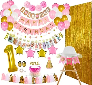 Baby 1st Birthday Girl Decorations and Party Supplies 139 Pcs - First Birthday Banners, Balloons, 12 Months Milestones