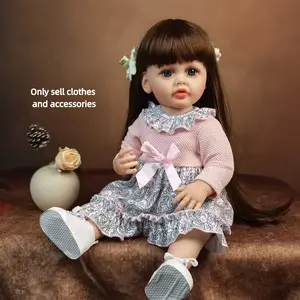 22 Inch Reborn Girl Dress Set, 7 Piece Including Skirt, Shorts, Diaper, Bear, Bottle, Pacifier, Juice Bottle, Best Play Toy Gift, Clothes For Dolls