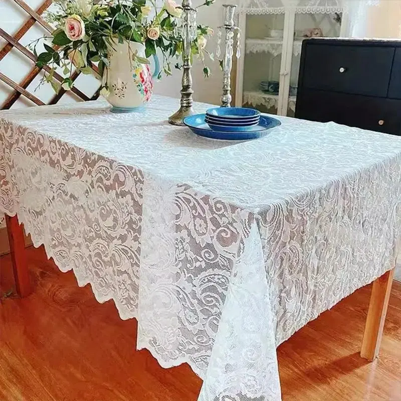 Lace Tablecloth, Rectangular Tablecloth with Phoenix Tail Lace Edging, Table Decoration for Dining Table & Coffee Table, Home Decor, Washable Table Cover, Rectangle Tablecloth
