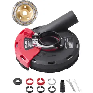 Father's Day Gift VEVOR Grinding Dust Shroud for Angle Grinder, Universal 4-5 in, Surface Grinder Dust Shroud with 6 Clamping Washers & 5 in Diamond Grinding Cup Wheel, Connect to Vacuum Cleaner, for Wood Concrete Wall