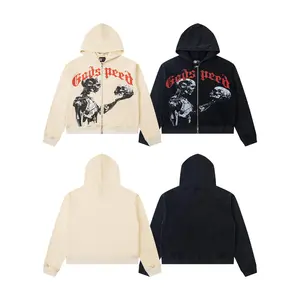 Godspeed Unisex Skull Graphic Zip Hoodie - Vintage Streetwear Oversized Cotton Long-Sleeve Hoodie, Casual Hip Hop Summer Layering Top, 4th of July Trendy Outfit