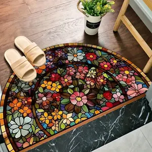 Colorful Print Mat 1pc Vintage Style Colorful Print Welcome Doormat, Home Decor Rugs – Semi-Circular Non-Slip Design, Machine Washable Polyester Mat for Entryway, Porch, or Hallway, for Spring & Summer Decor, Porch Decoration | Durable Outdoor Mat