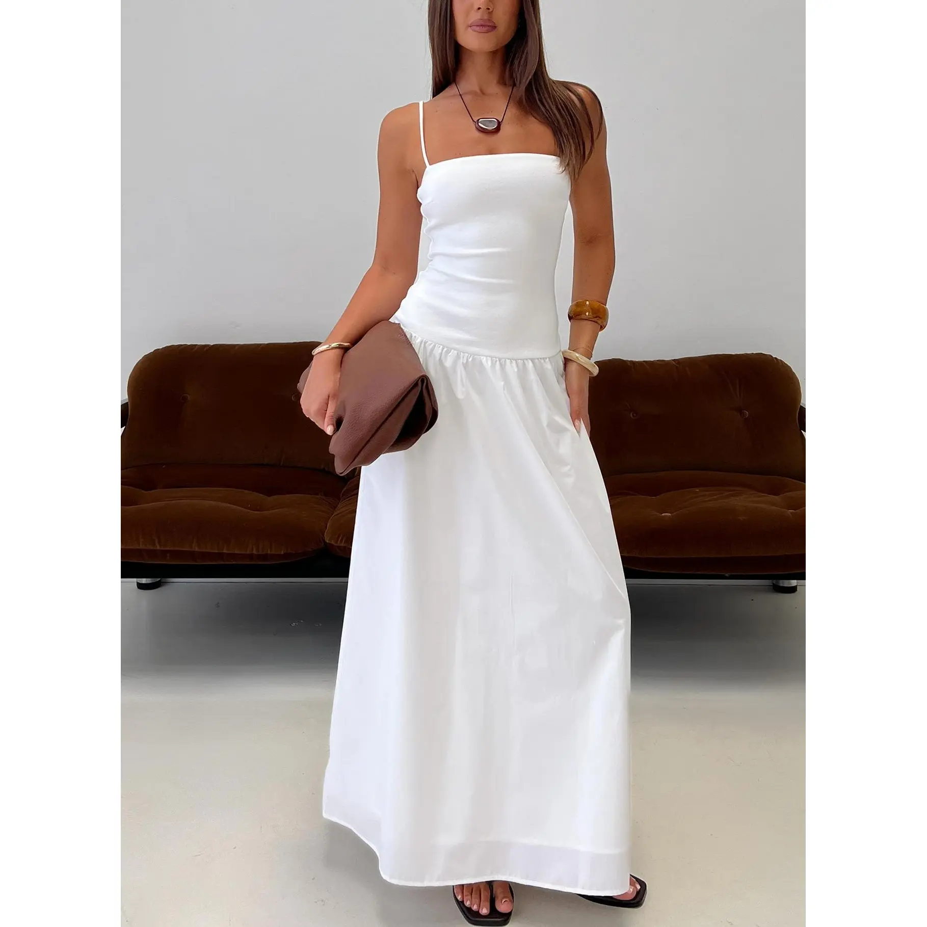 Erroll Drop Waist Knit Maxi Dress White