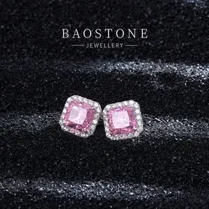 BAOSTONE Lab Created Artificial Gemstone 925 Silver Earrings-PINK HEART-#E274