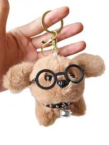 Creative Cartoon Plush Glasses Pomeranian Keychain, Cute Dog Toy, Unisex, Soft Stuffed Doll, Girls' Bag Decoration, Keychain For Bags, Key Chain, Stylish Keychain, Fuzzy Keychain