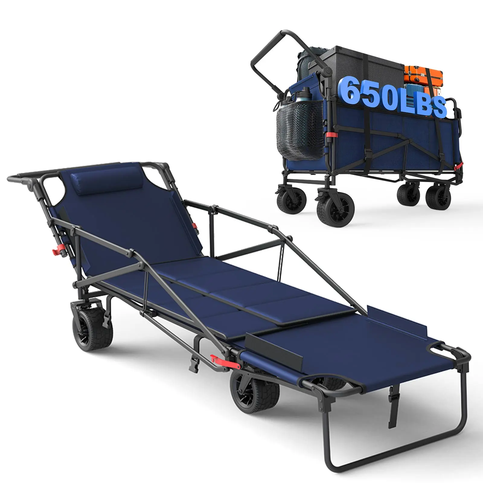 LEVELEVE Sturdy 2-in-1 Alloy Steel Heavy Duty Shopping Cart & Chair - 650LBS Capacity, Adjustable Backrest, All-Terrain Collapsible Foldable Rolling Trolley for Camping, Groceries