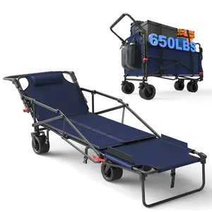 LEVELEVE 2-in-1 Foldable Handcart/Beach Chair – 650LBS Capacity, Adjustable Backrest, All-Terrain for Groceries, Camping & Garden