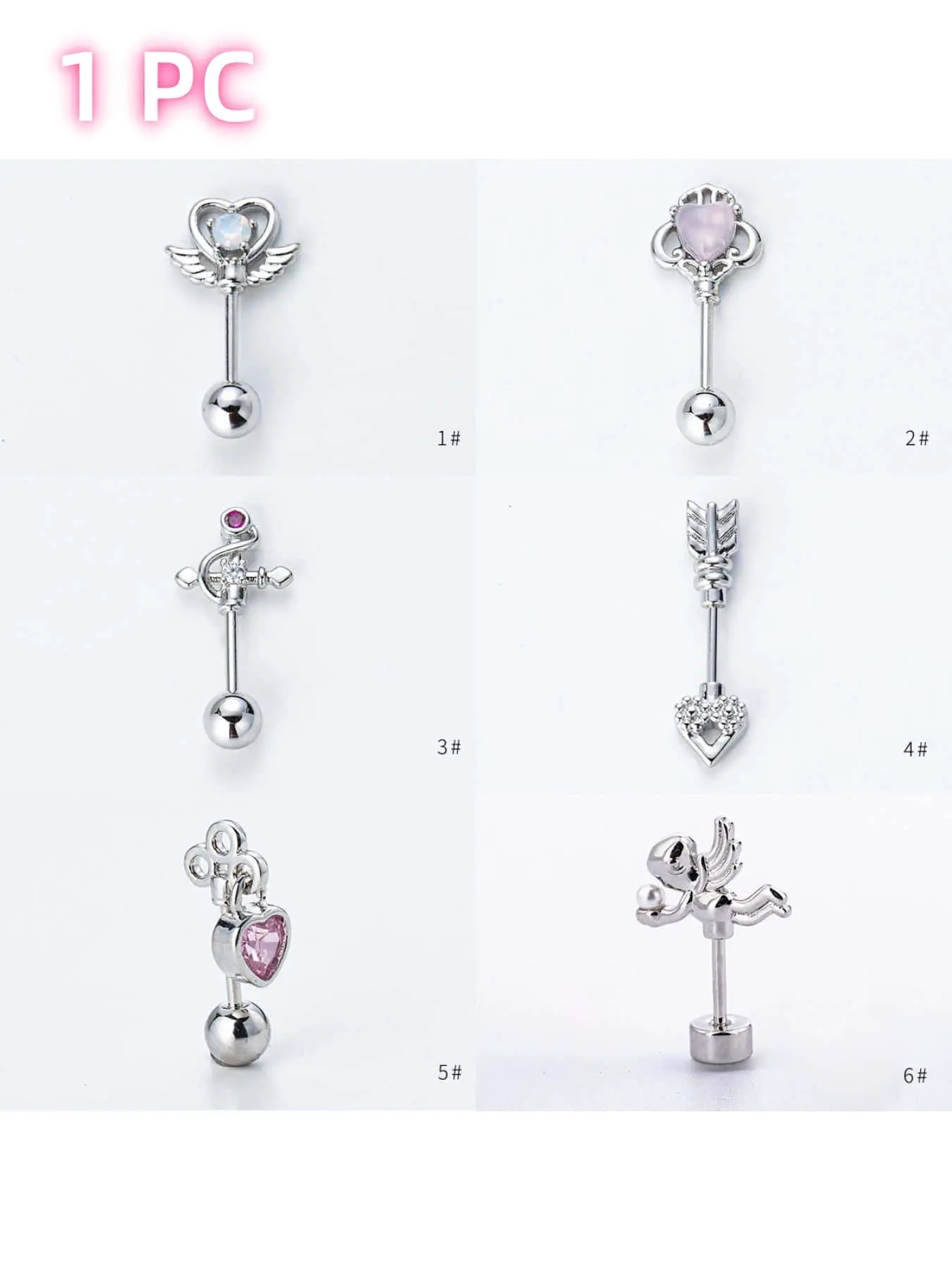 1PC Ear bone stud piercing accessories, vertical earrings, Post Earrings, Heart Shape Earrings, earrings, ear studs, ear bone studs, Cross Dangle Earring, High Quality Earrings, Dangling Earrings, Dangly Earrings, Heart shaped earrings