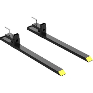 Heavy Duty 1500lbs Clamp-On Pallet Forks for Tractor Loader Skid Steer - 43 Inch Quick Attach Bucket Forks with Adjustable Stabilizer Bar - Industrial Material Handling Attachment Heavy Duty 1500lbs Clamp-On Pallet Forks for Tractor Loader Skid Steer