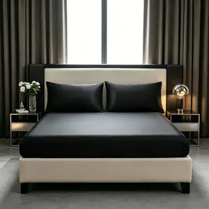 Solid Color Satin Bed Sheet 3-Piece Set, including 1 fitted sheet and 2 pillowcases.Suitable for all seasons, made of polyester fabric. Solid Bed Sheets