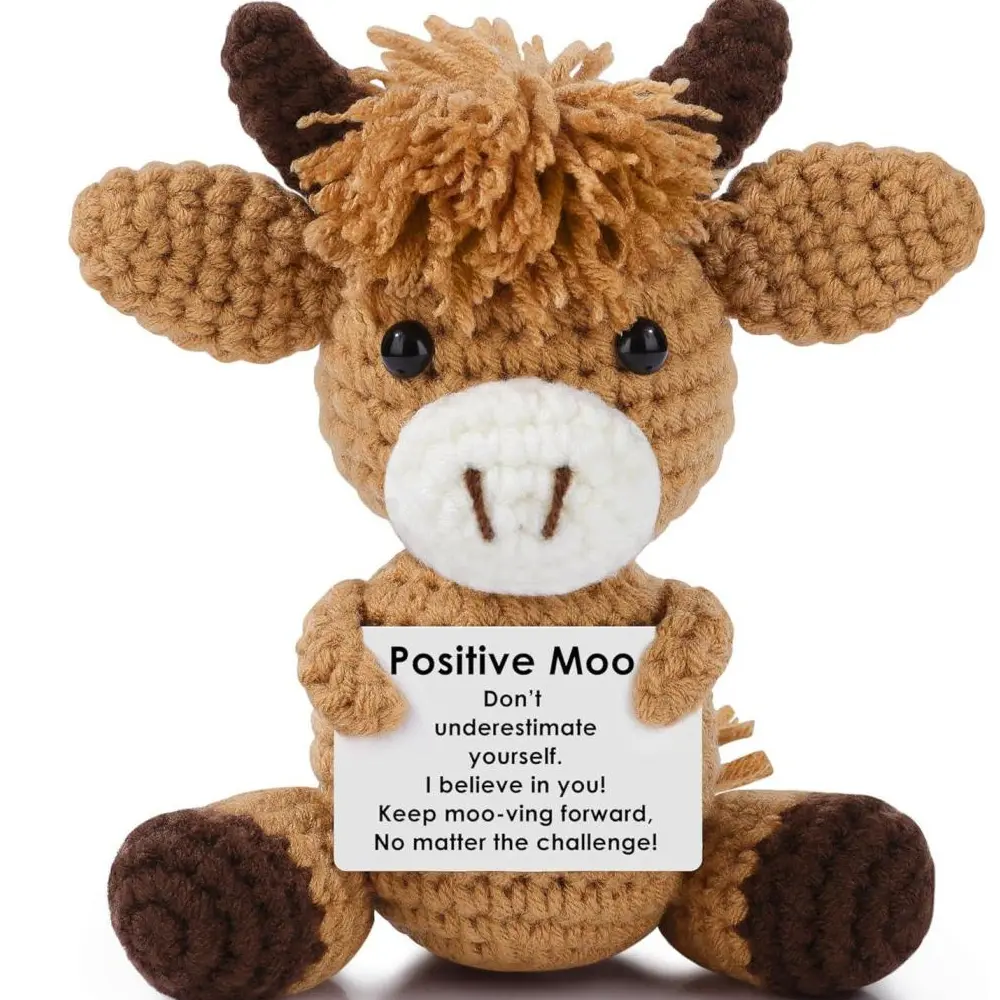 Cute Tiny Hand Knitted Cow Stuffed Toy,Ultra Soft Plushie For Anxiety Relief, Kawaii Backpack Purse Pendant,Meaningful Festival Present For Birthday Graduation Mother Father Day,One Of A Kind Handmade Crochet Decor For Home Office Car,Small Lovely Cow Plu