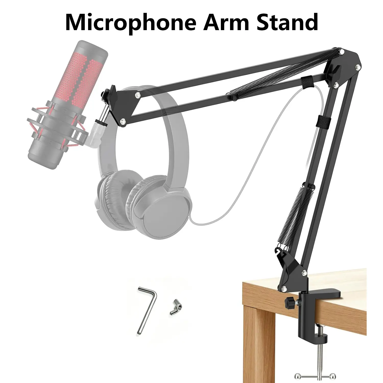 Adjustable Microphone Arm Stand - Heavy-Duty Suspension Boom Scissor Mic Stand with Desk Clamp, Screw Wrench, Universal Mount for Gaming Enthusiasts, Podcast Streaming, Recording, Audio Setup Enhancement