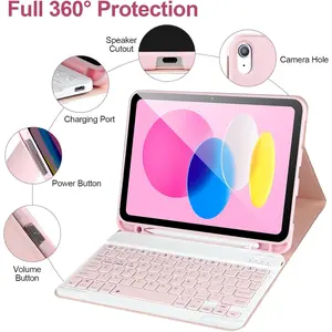Cute Pink iPad Keyboard Case for 10th and 11th Generation Detachable Bluetooth Keyboard with Pencil Holder Slim Lightweight Cover for Daily Use