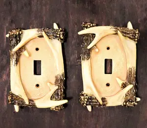 Ebros Set of 2 Woodland Rustic Deer Antlers Wall Single Toggle Switch Cover