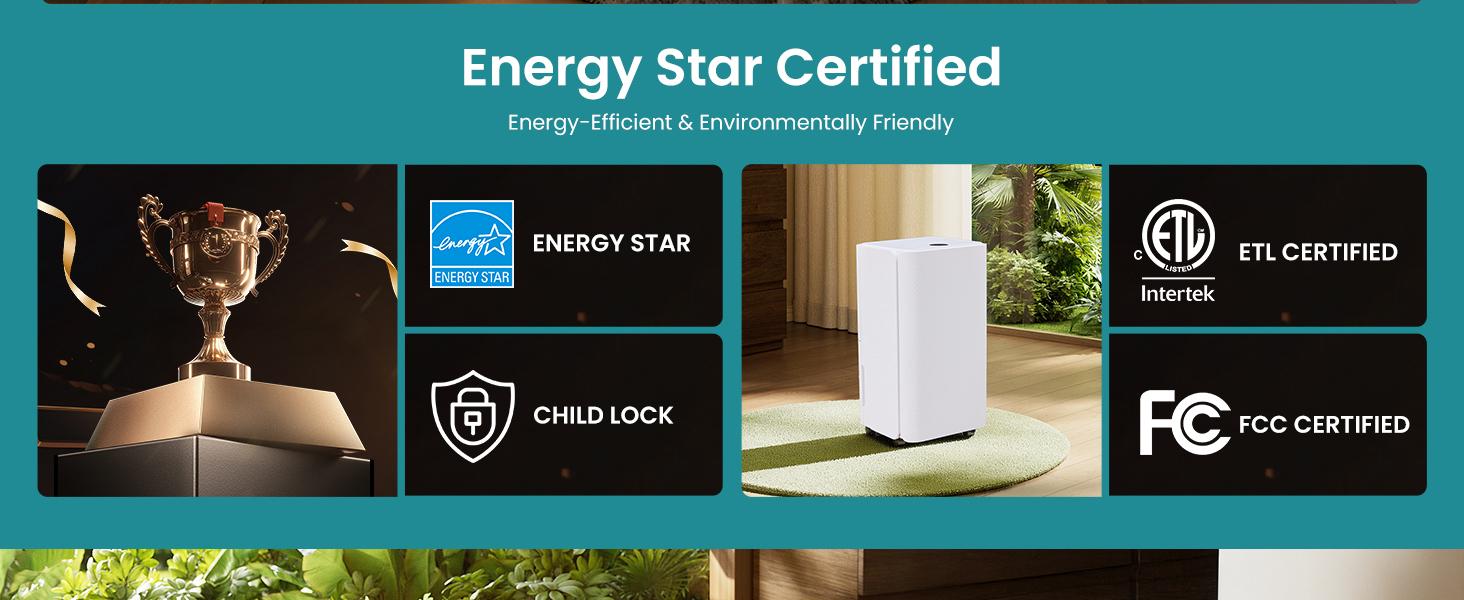 Dehumidifier for Basement with Drain Hose,  Water Tank Quiet with Humidity Ring, Ideal Whole House Dehumidifiers for Home, Bedroom & Bathroom