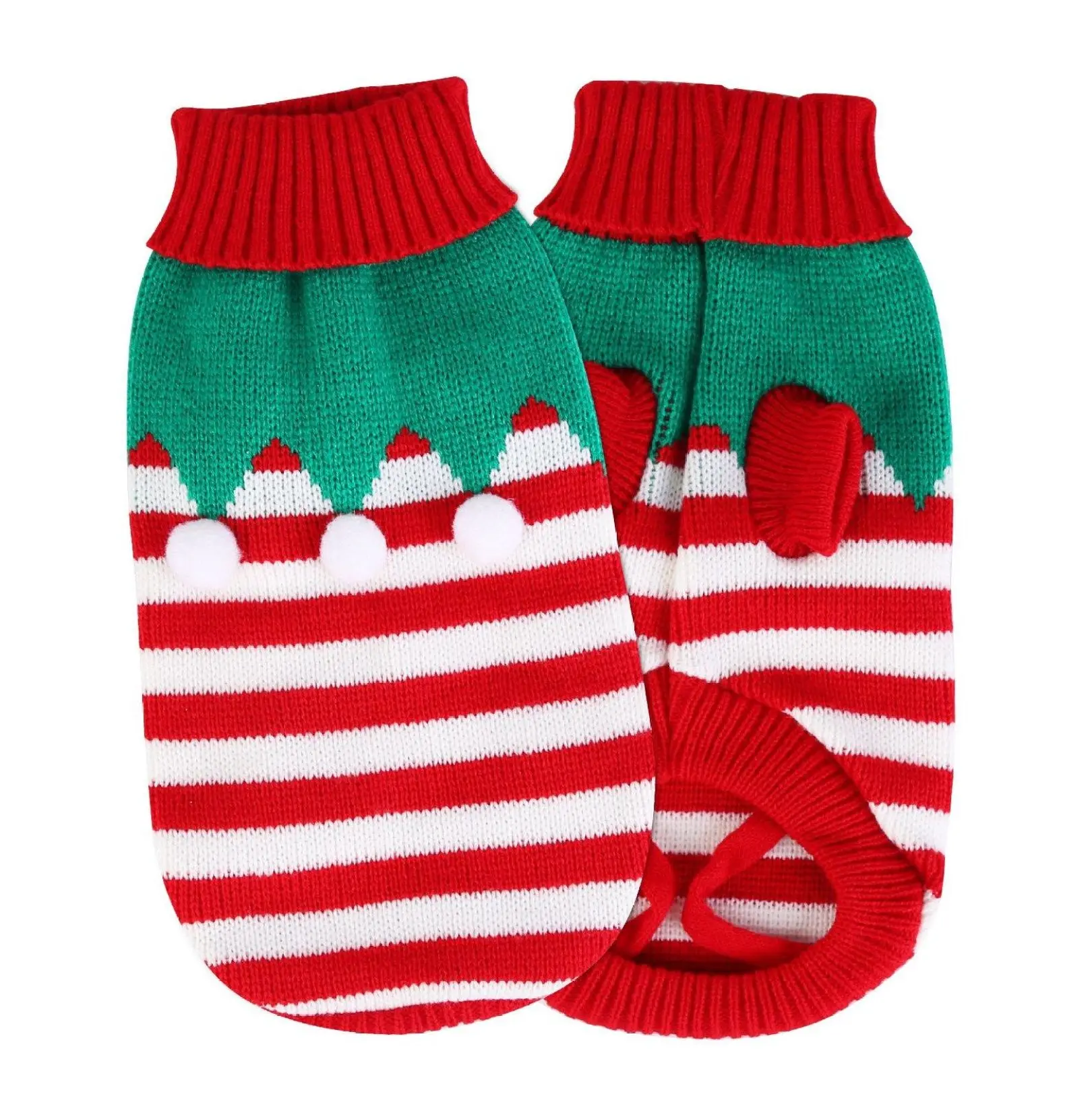 Small-Medium Pet Striped Wool Fabric Turtleneck Sweater - Winter Warm Graphic Outfit, Easy On/Off, Ideal for Christmas Parties, Thanksgiving Gatherings, New Year Celebrations, Dog & Cat Cosplay Costumes, Holiday, Red And Green