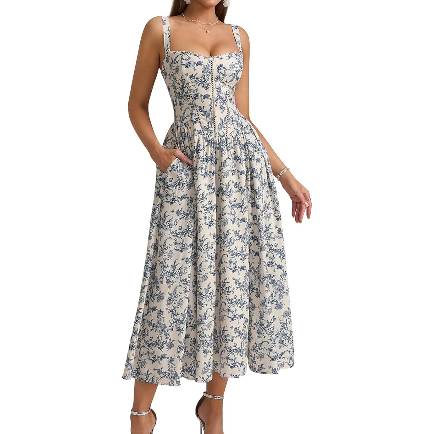flannel midi dress Square Neck Flannel Midi Dress