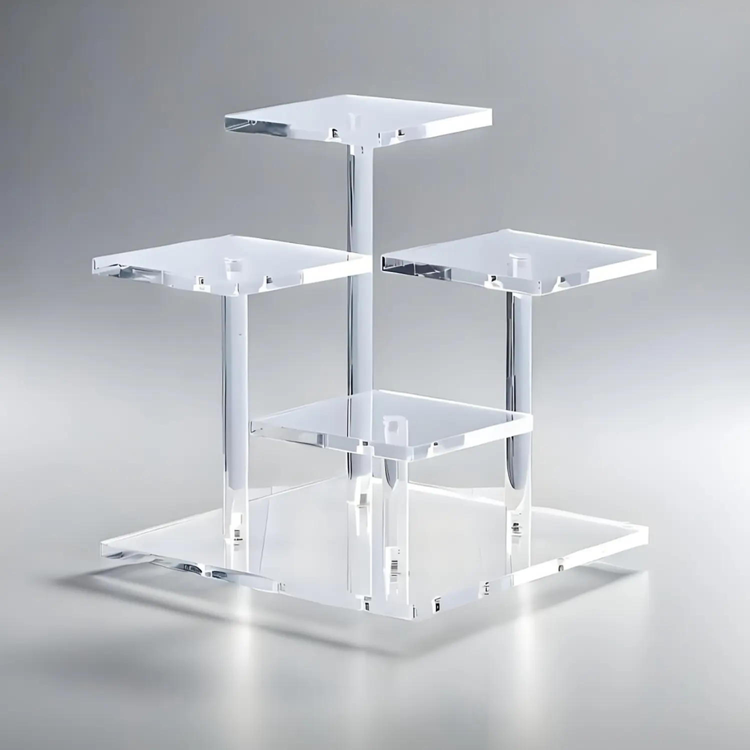 PrimPick 1 modern transparent acrylic display stand - 4 square detachable shelves, suitable for displaying seasonings, figurine models, perfumes and jewelry, ideal for desktop storage in bedrooms and living rooms, Acrylic Shelf