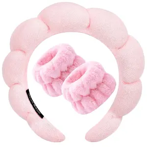 Spa Headband for Washing Face Wristband Sponge Makeup Skincare Headband Terry Cloth Bubble Soft Hairband for Women Non Slip Thick Hair Accessory