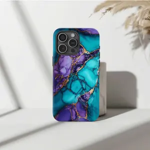 Luxurious Marble Phone Case for IP Phone 17, 16, 15 Pro, 14, 13, 12, 11, X - Elegant Turquoise & Purple Abstract Design - Slim, Durable & Protective Cover
