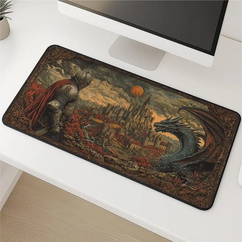 [Sale up to 50%] [Free Ship] Gothic Dragon Desk Mat Medieval Knight Castle Gaming Pad