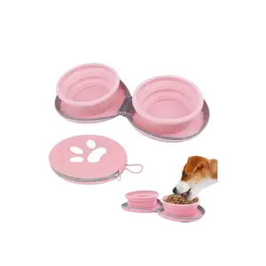 Portable Collapsible Dog Travel Bowls with Travel Case - 2-in-1 Foldable, Lightweight, Leakproof Food-Grade Silicone Bowls for Camping, Hiking