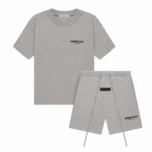 (Tee and shorts) Fear of God Essentials T-shirt & Shorts Set Dark Oatmeal OVER SIZE Casual Wear Comfortable Fit Simple Design Versatile Everyday Wear Menswear Tops Crewneck ShortSleeve Tropical