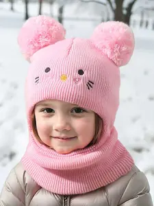 Embroidered Cat Knit Hat for 3-8 Years Old, Newborn Beanie, Outdoor Warm Winter Cap, Cute Beanie Hat, Casual Daily Commute Wear