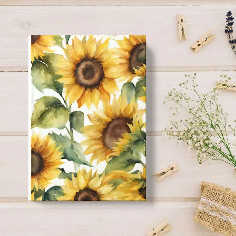 Sunflower Journal - Simple Floral Design Non-Customized Standard Notebook for Sketches, Daily Writing Tasks, Journaling (White Pages)