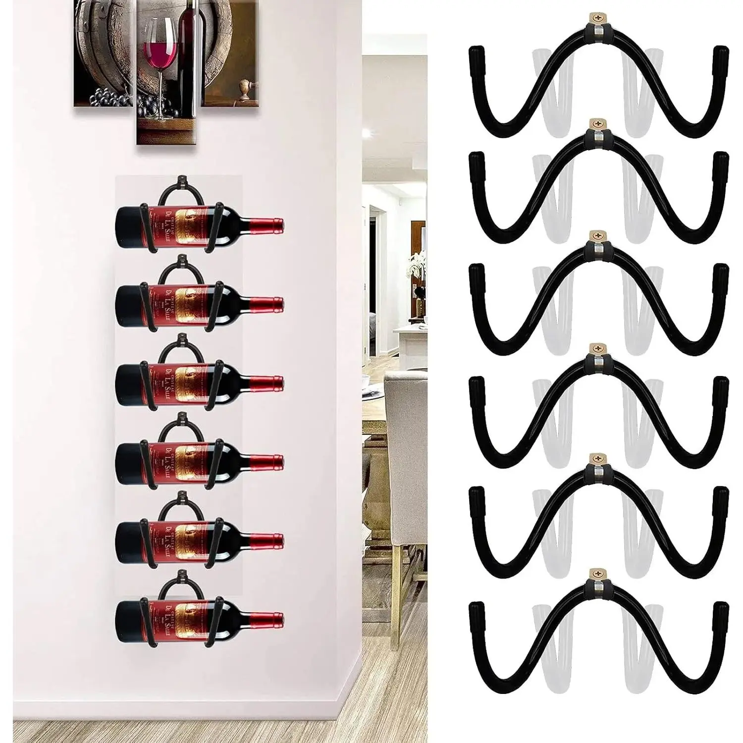 Wall Mounted Wine Rack with Rubber Protection - 6-Bottle Holder, Home & Kitchen Décor, Bathroom Storage Cabinet, Liquor Organizer