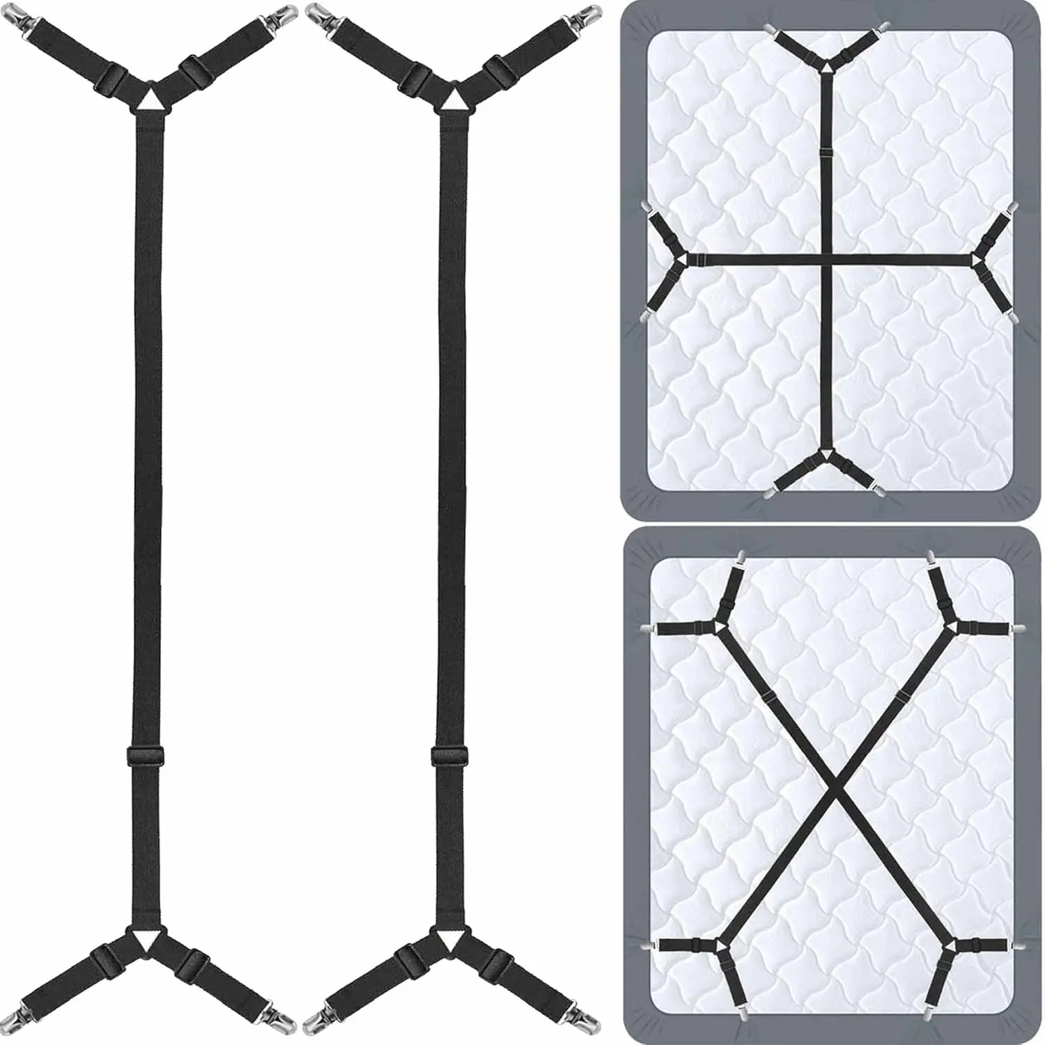 Bed Sheet Holder Straps - Sheet Straps Adjustable Bed Sheet Clips Fasteners Keep Sheets Stays in Place,2Pcs/Set Black