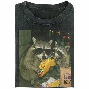 [Flashsale up to 70%]Raccoon Eating Taco T-Shirt – Funn- Meme Graphic Tee, Sill- Animal Humor Shirt, Vintage Retro Unisex Top, Cute Raccoon Lover Gift, Gift for Men, Women funn- shirts for women, Womenswear Cotton Top Streetwear
