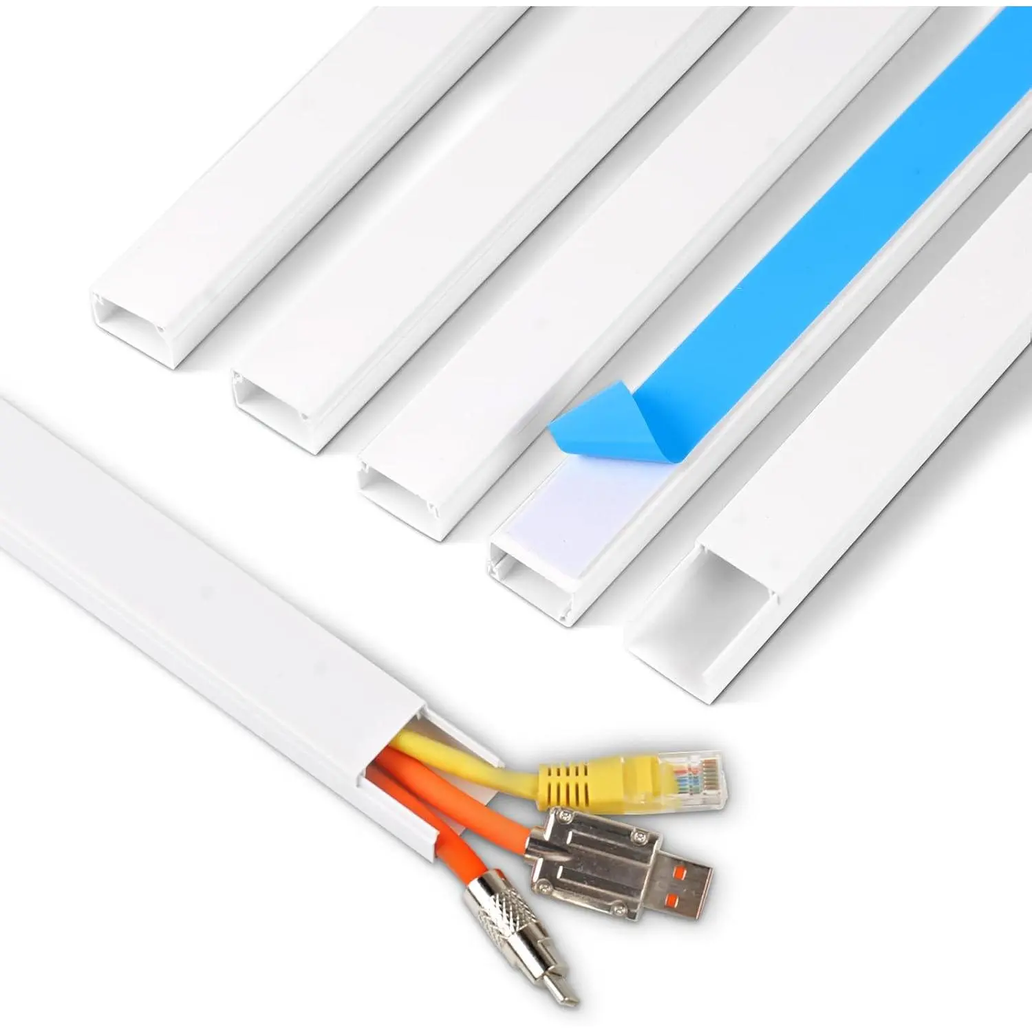 Cord Hider, 85.2in TV  Hider, Cord Covers for Wires  Wall, Self-Adhesive Wire Hider for TV  Wall  Management, 6 x L14.2 x W0.94x H0.55in - White