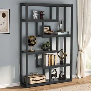 Tribesigns 6-Shelf Modern Bookshelf, Etagere Bookcase, 69" Tall Storage Display Staggered Shelves with Metal Frame