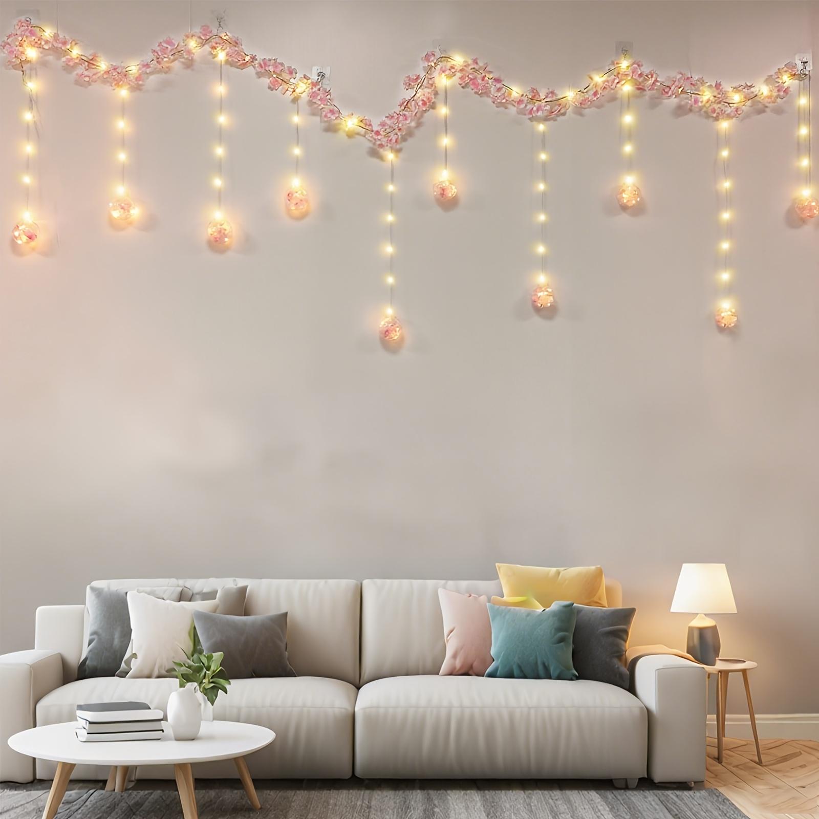 Cherry Blossom and Wisteria Wish Ball String Lights, 118 inches long, USB-powered, comes with a remote control, features 8 lighting modes, and includes 108 LED bulbs and 10 round bulbs. Perfect for Mother’s Day and indoor holiday decorations.