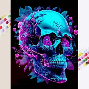 1pcs 5D DIY diamond painting kit, 5D diamond art set, DIY decoration, skull, rose, neon diamond painting kit full round drill DIY, mosaic, diamond art, DIY art home decoration, suitable for Halloween and Christmas.