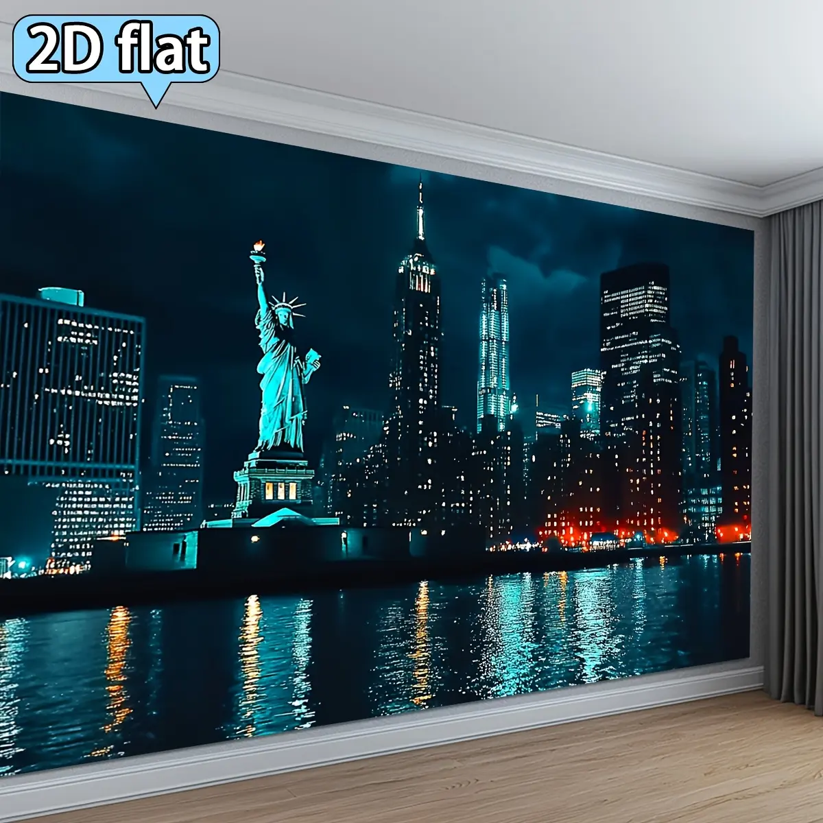 Vertical Polyester Goddess & City Night Skyline Print Artwork Tapestry Wall Hanging - Machine Washable, Home Decor for Bedroom & Living Room, Outdoor Porch Holiday Party Door Flag with Statue & Urban Design, Artwork Tapestries