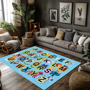 Kids Animal Alphabet Crystal Velvet Area Rug Light Blue Non‑Slip Educational Children Game Room Rug Animal Themed Rugs#KidsAnimalAlphabetRug #AnimalABCPlayRug #EducationalDecor #LightBlueLearningCarpet #CrystalVelvetRug