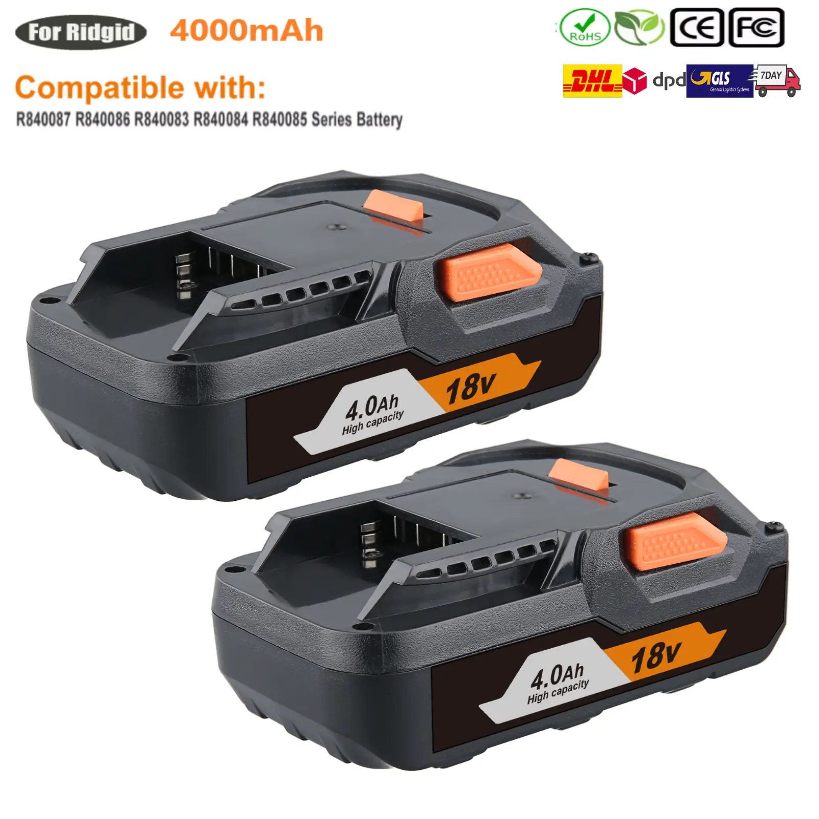 100% Brand New Cordless Lithium Battery 2-Pack, 4.0Ah Gen 5X Hyper Compact Rechargeable Lithium Batteries, Perfect Replacement for RIDGID 18V Octane Tools (R840087, R840086, R840083)