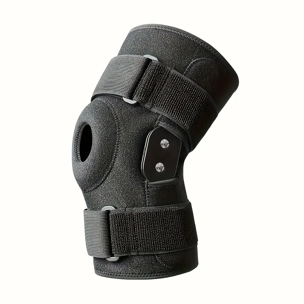 Summerwins Black Polyamide Knee Brace with Bimetal Stabilizer - Adjustable Strap, Open Patella Design for ACL Support, Running Protection, Hand Wash Only
