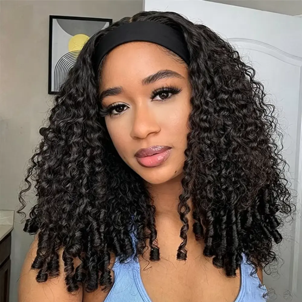 [NEW] Headband Wig Human Hair Burmese Curly Wig 180% Density Remy Human Hair Wigs For Black Women Brazilian Ready To Wear Wig